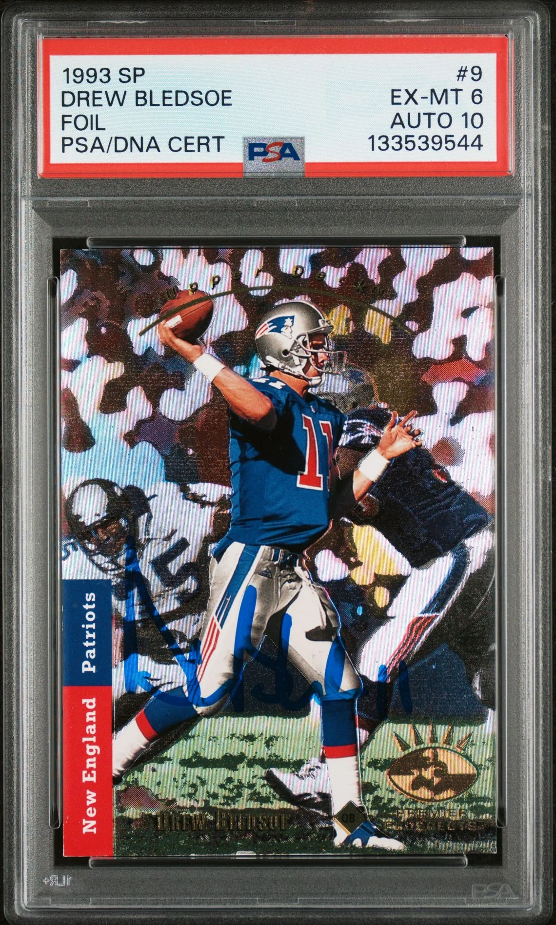 Drew Bledsoe 1993 SP Foil Signed Football Rookie Card #9 Graded PSA 6 Auto 10 Cert #133539544