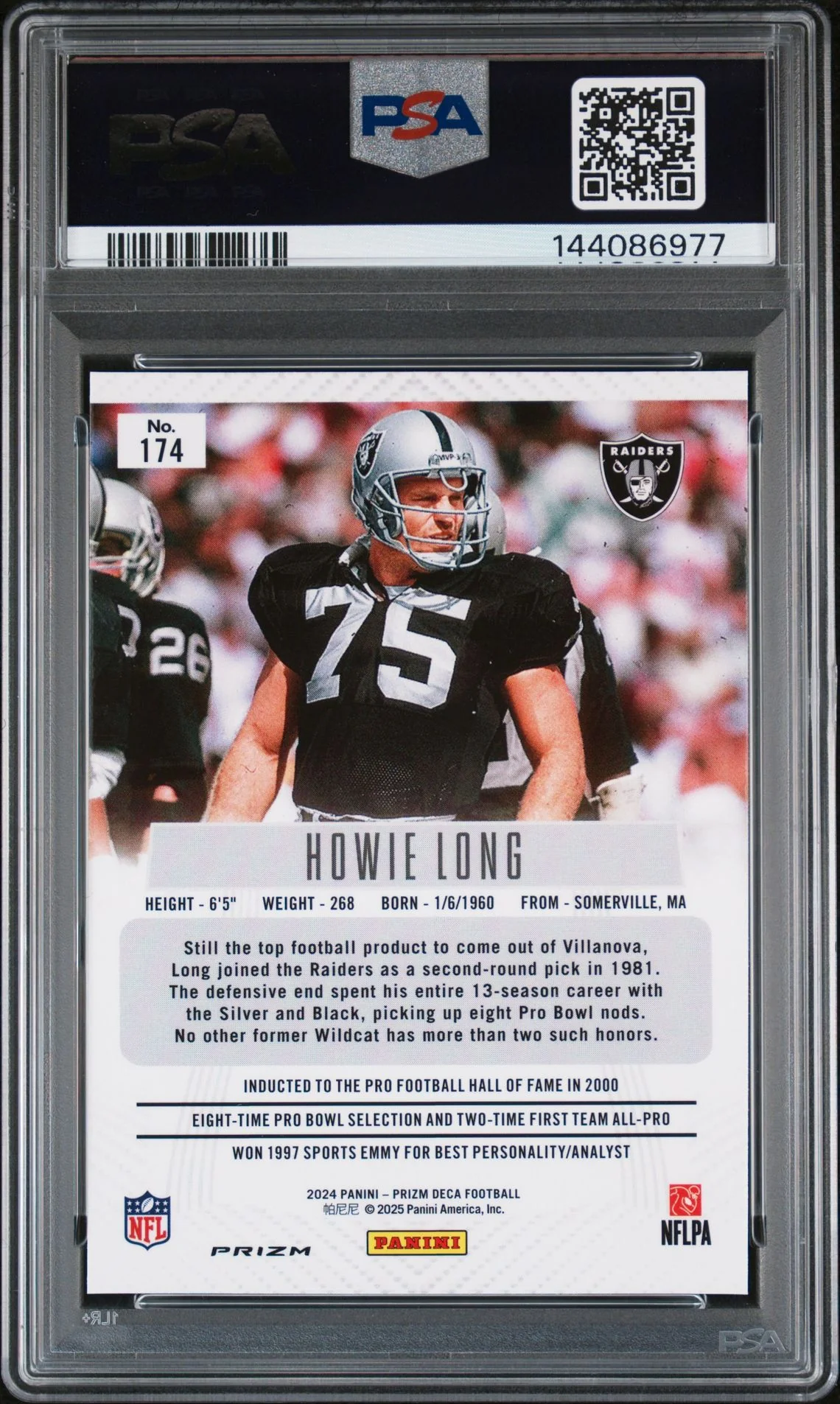 Howie Long 2024 Panini Prizm Deca Silver Oakland Raiders Signed Football Card #174 Authentic Auto Graded PSA 9 Cert #144086977 - Image 2