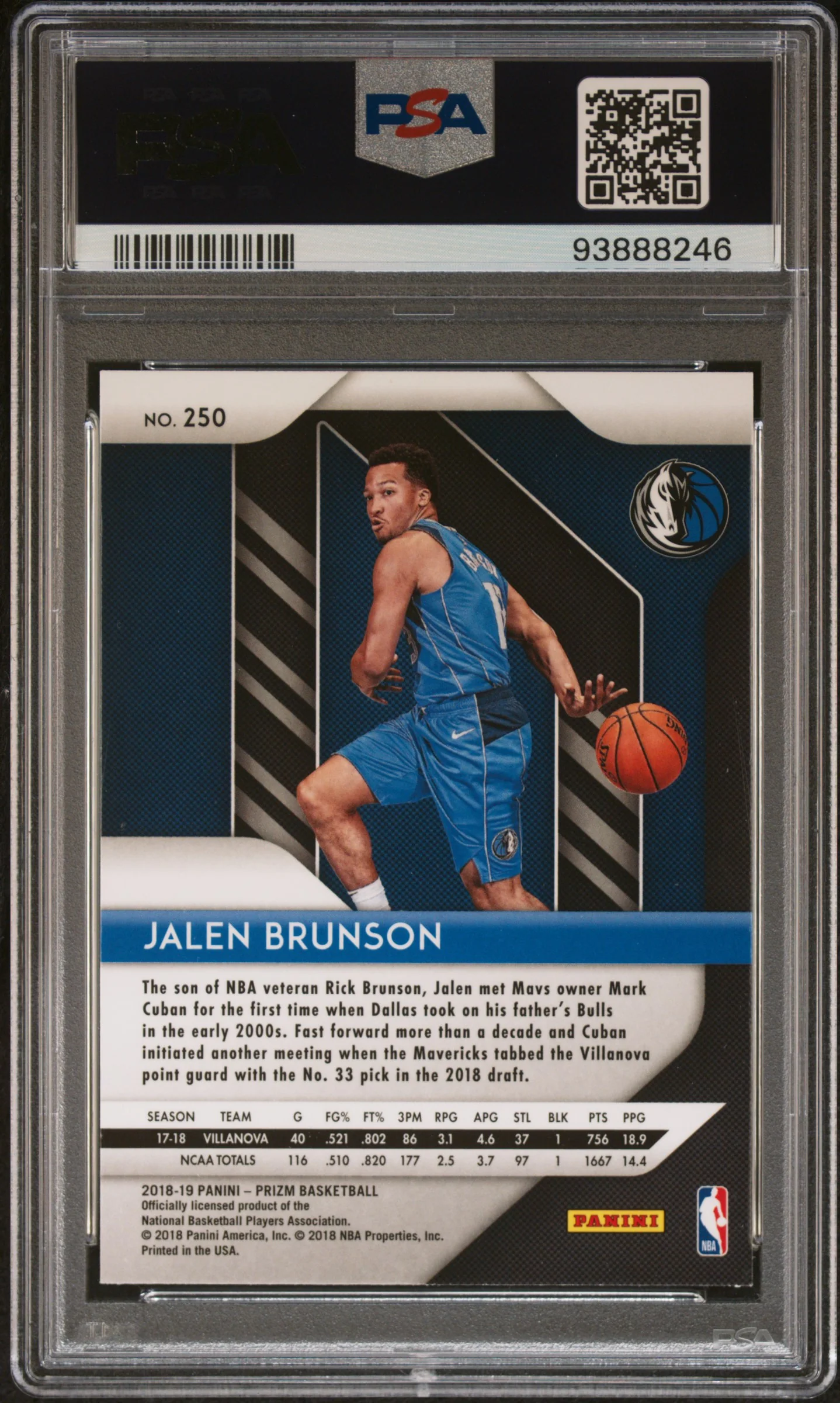 Jalen Brunson 2018 Panini Prizm Basketball Rookie Card #250 Graded PSA 8 - Image 2