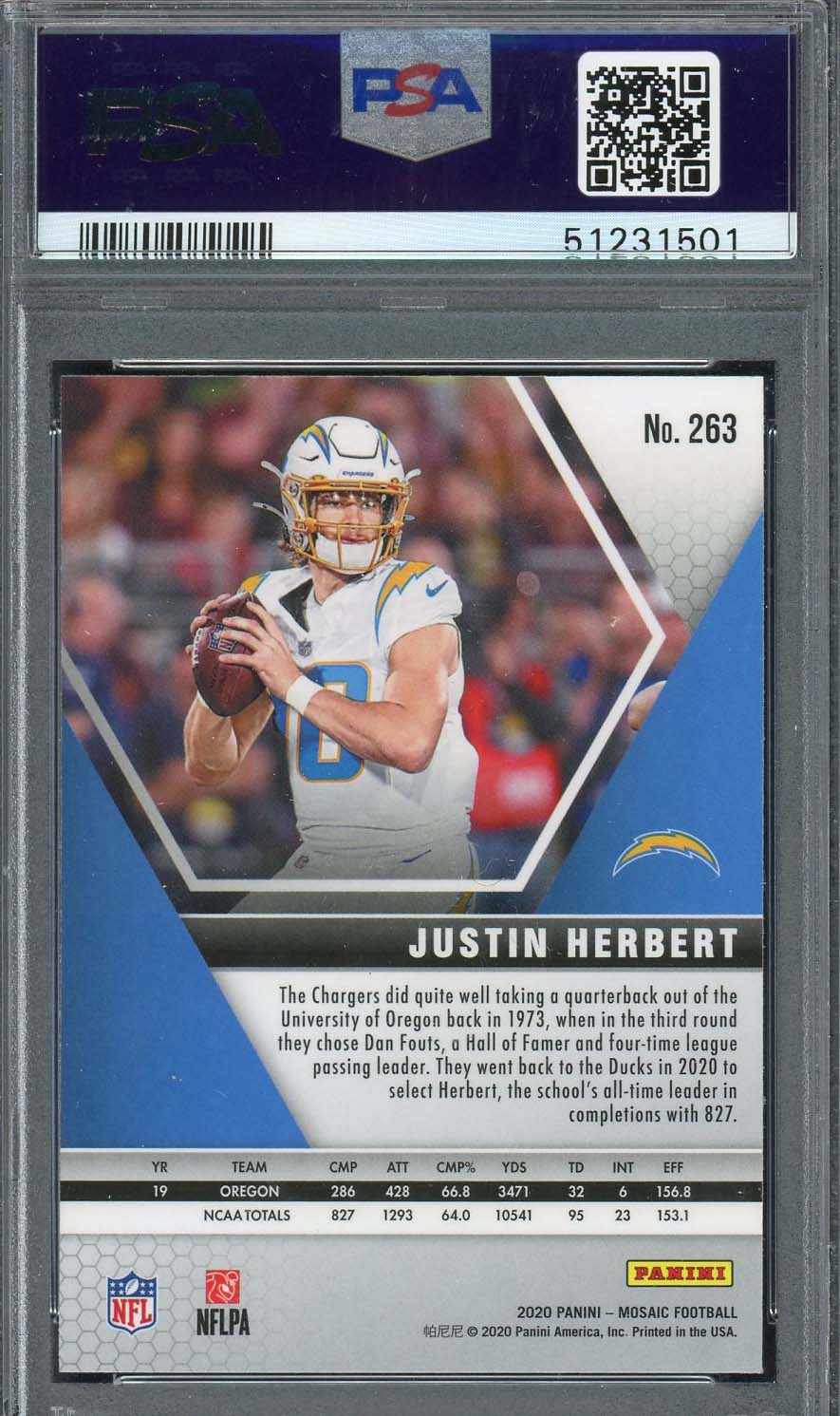 Justin Herbert 2020 Panini Mosaic Football Rookie Card #263 PSA 10 - Image 2