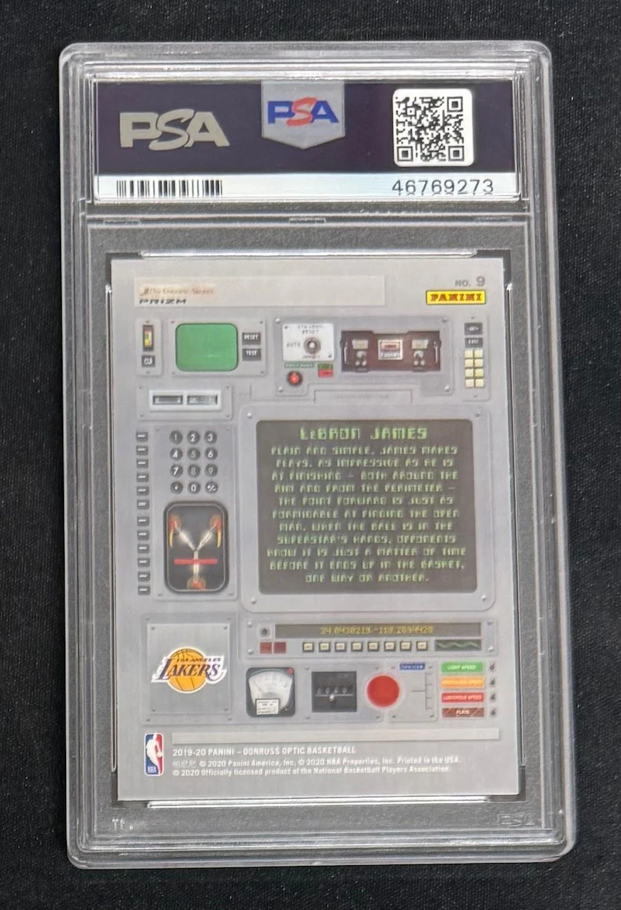LeBron James 2019 Panini Donruss Optic Basketball Card T Minus 3 2 1 Purple Graded PSA 10 Cert #46769273 - Image 2