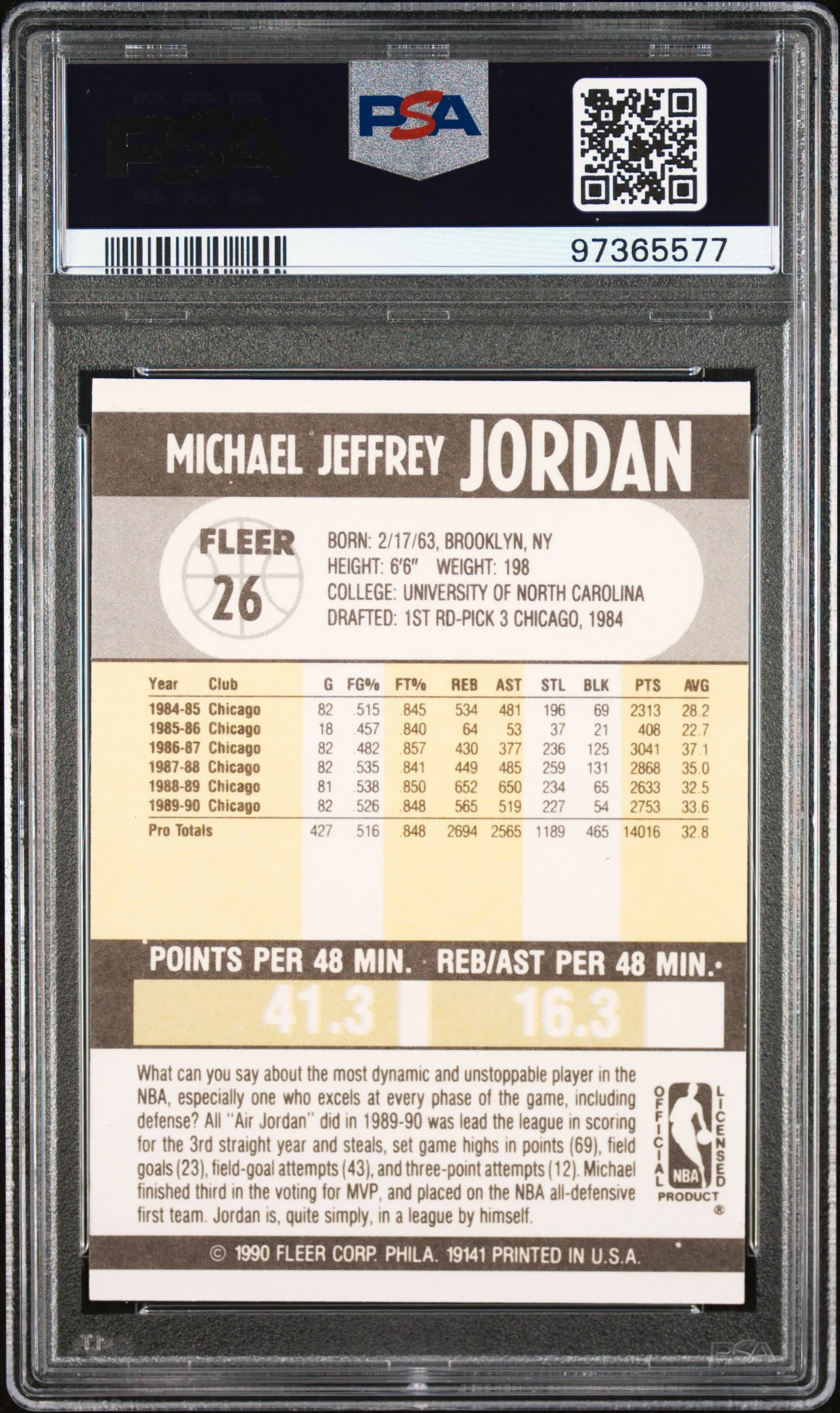 Michael Jordan 1990 Fleer Basketball Card #26 Graded PSA 6 - Image 2