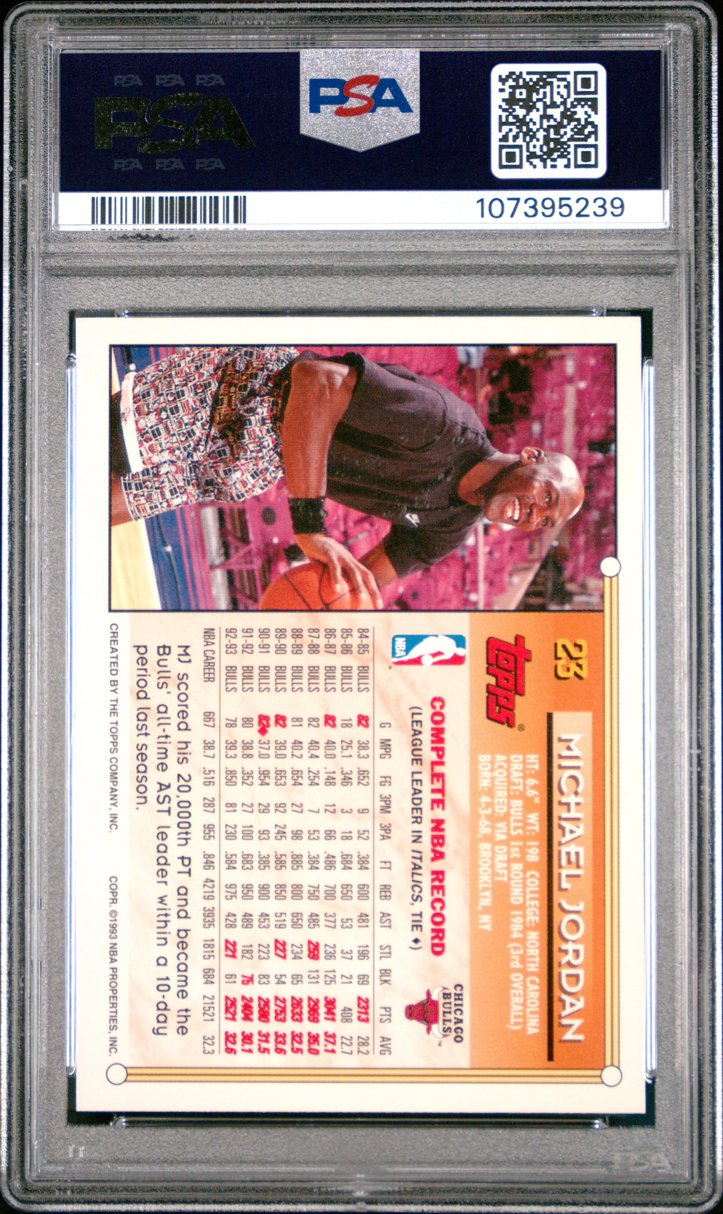Michael Jordan 1993 Topps Gold Basketball Card #23 Graded PSA 8 Cert # 107395239 - Image 2