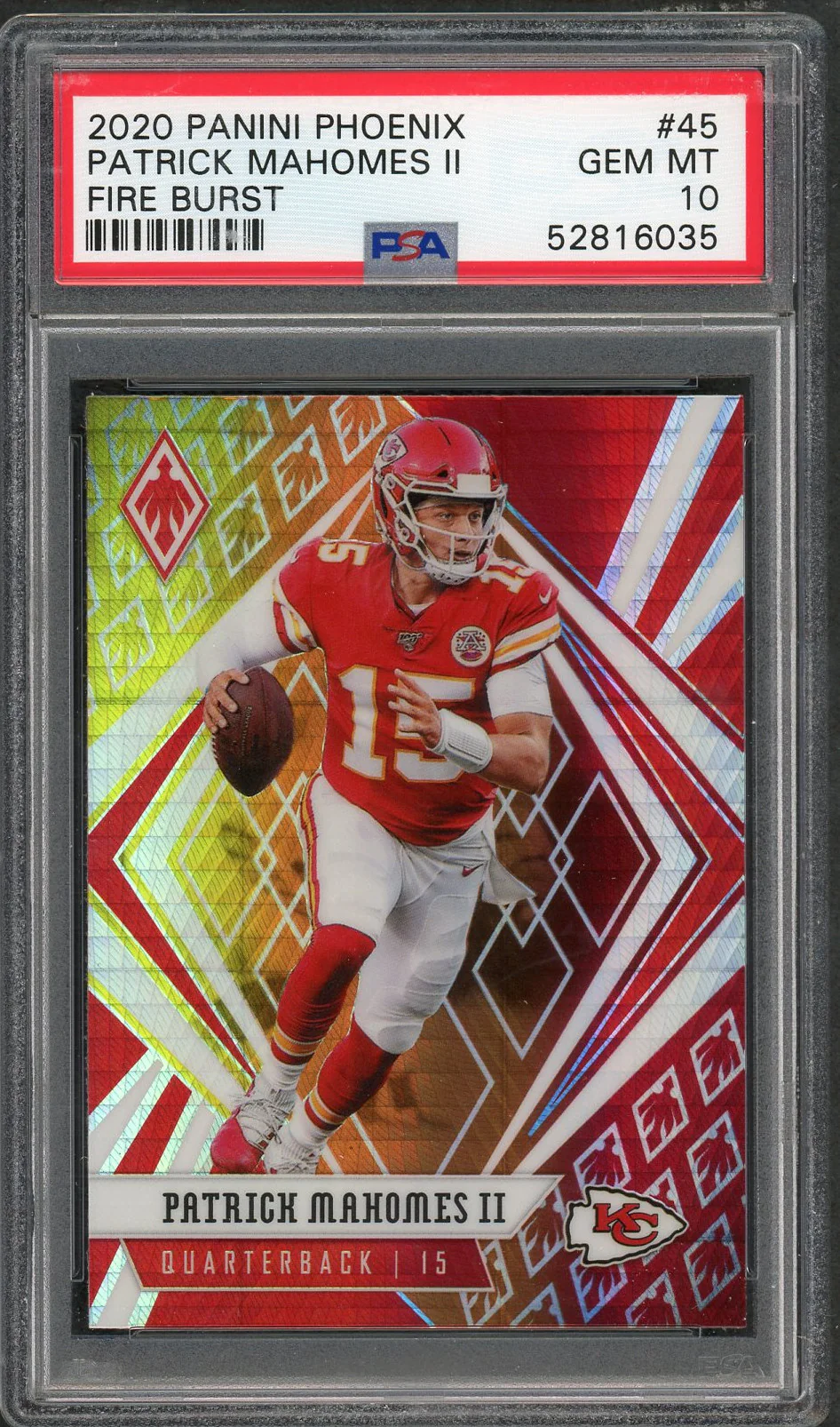 Patrick Mahomes 2020 Panini Phoenix Fire Burst Football Card #45 Graded PSA 10 GEM MINT