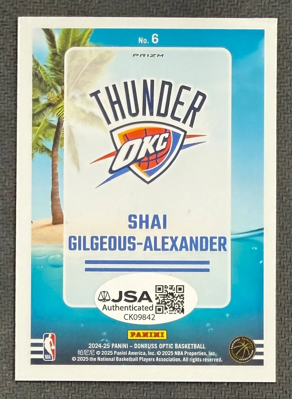 Shai Gilgeous-Alexander 2024-25 Donruss Optic Splash Purple Prizm Signed Basketball Card #6 JSA COA - Image 2