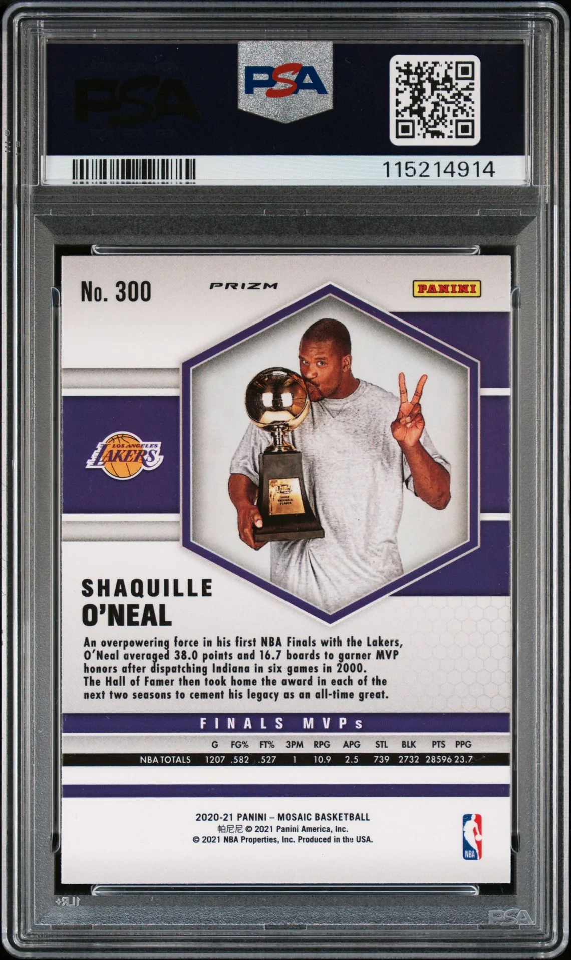 Shaquille O'Neal 2020 Panini Mosaic Gold Wave Signed Basketball Card #300 Auto PSA 115214914 - Image 2
