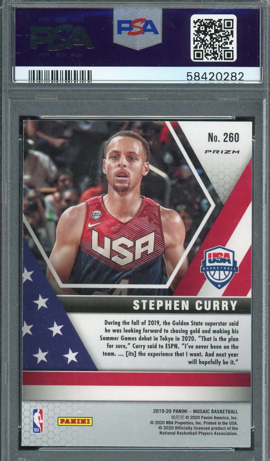 Stephen Curry 2019 Panini Mosaic Silver Prizm Basketball Card #260 Graded PSA 10 - Image 2