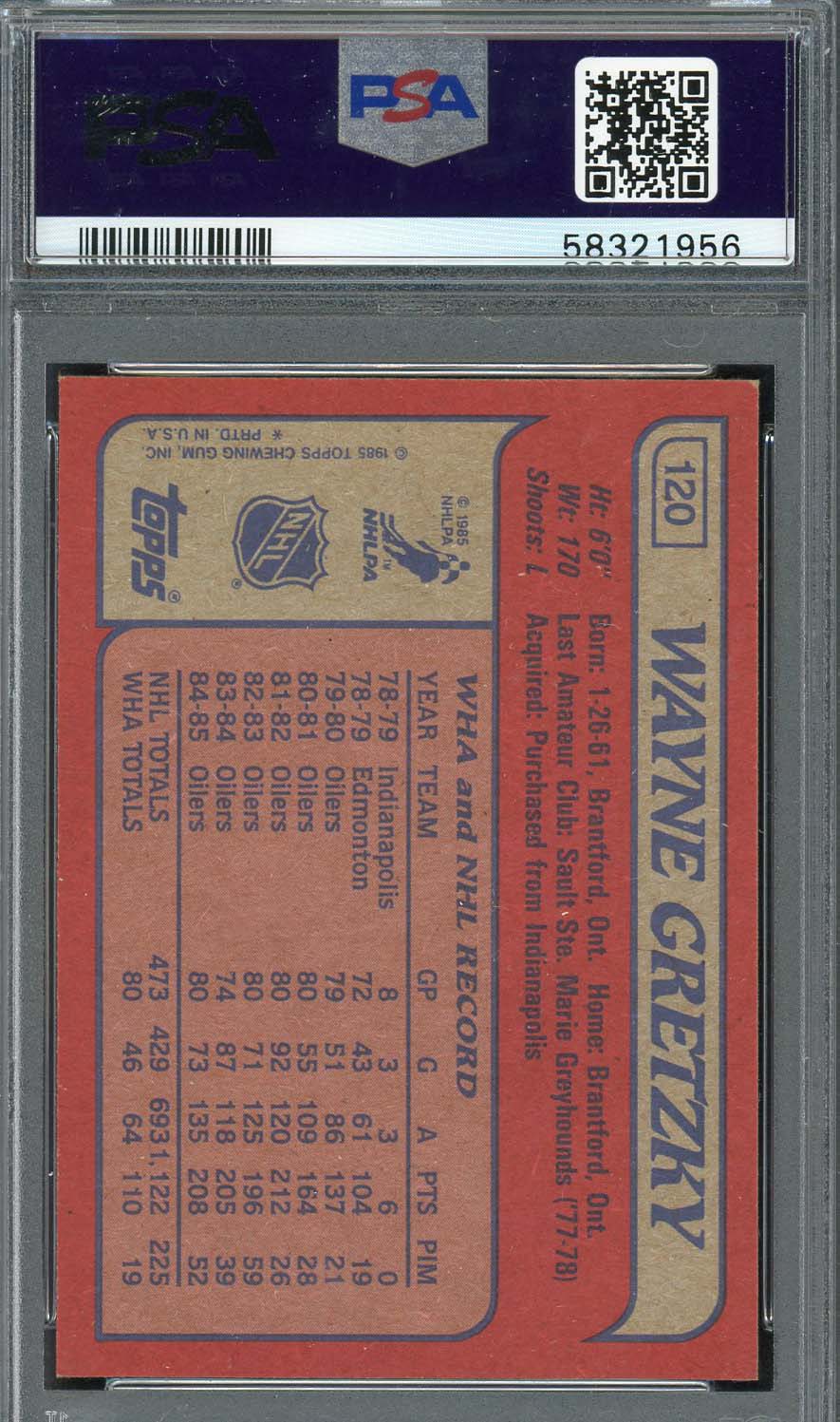 Wayne Gretzky 1985 Topps Hockey Card #120 Graded PSA 8 - Image 2